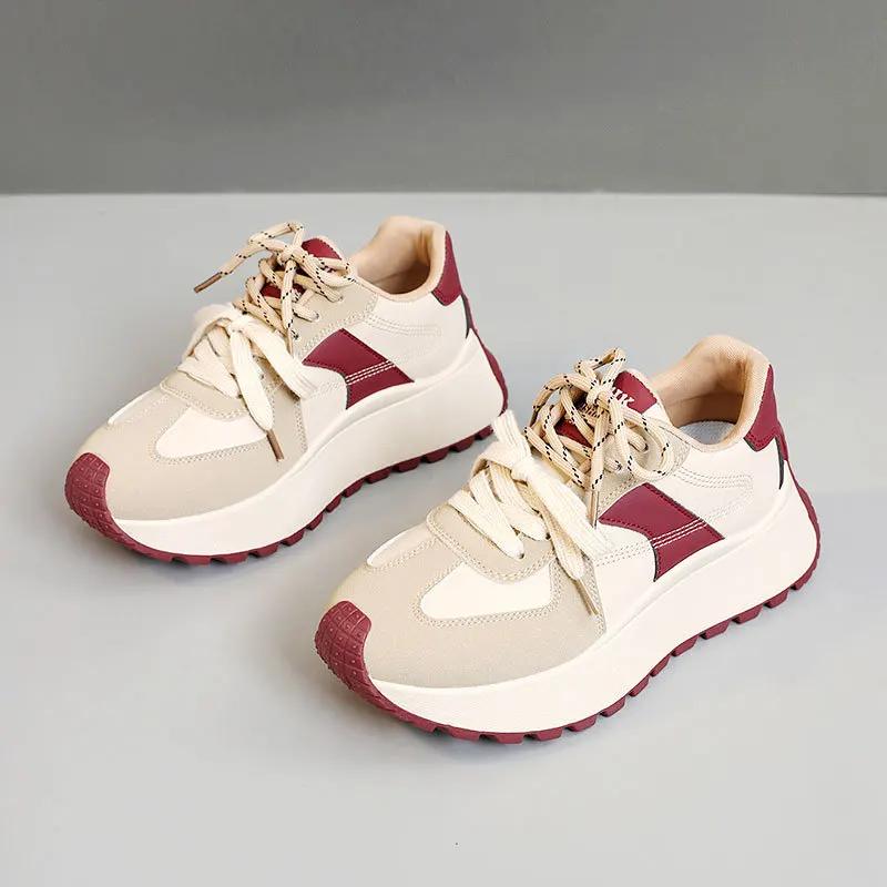 Módní dámské robustní kožené tenisky Nová móda Mix barev Platformové sportovní boty Dámské ležérní silná podrážka Běžecké boty Zapatos Mujer