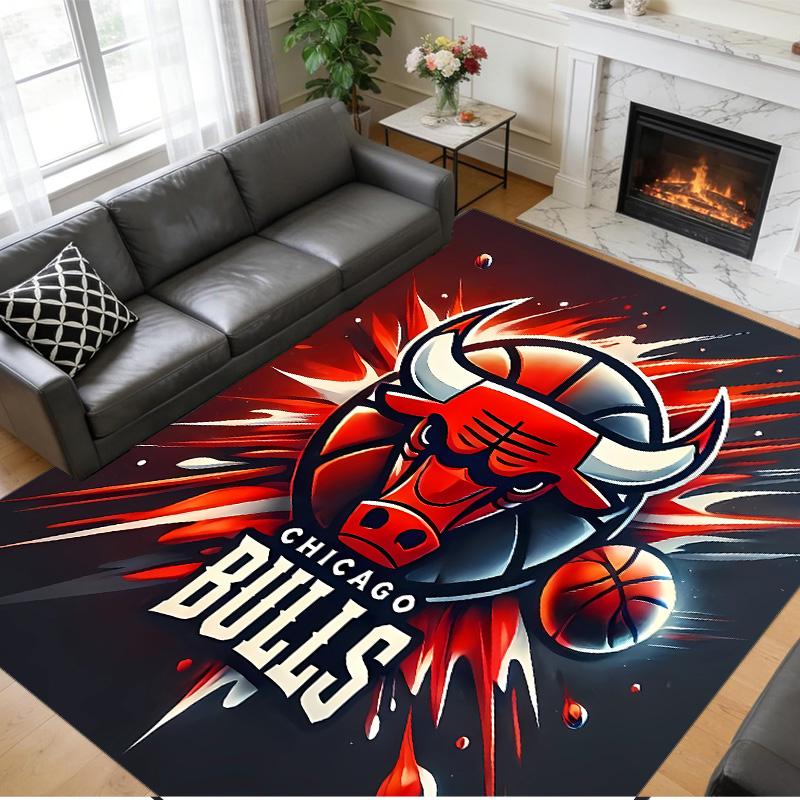 Anti‑Slip Crystal Velvet Floor Rug, Chicago Bulls Design Carpet for Indoor Living Bedroom Home Decoration