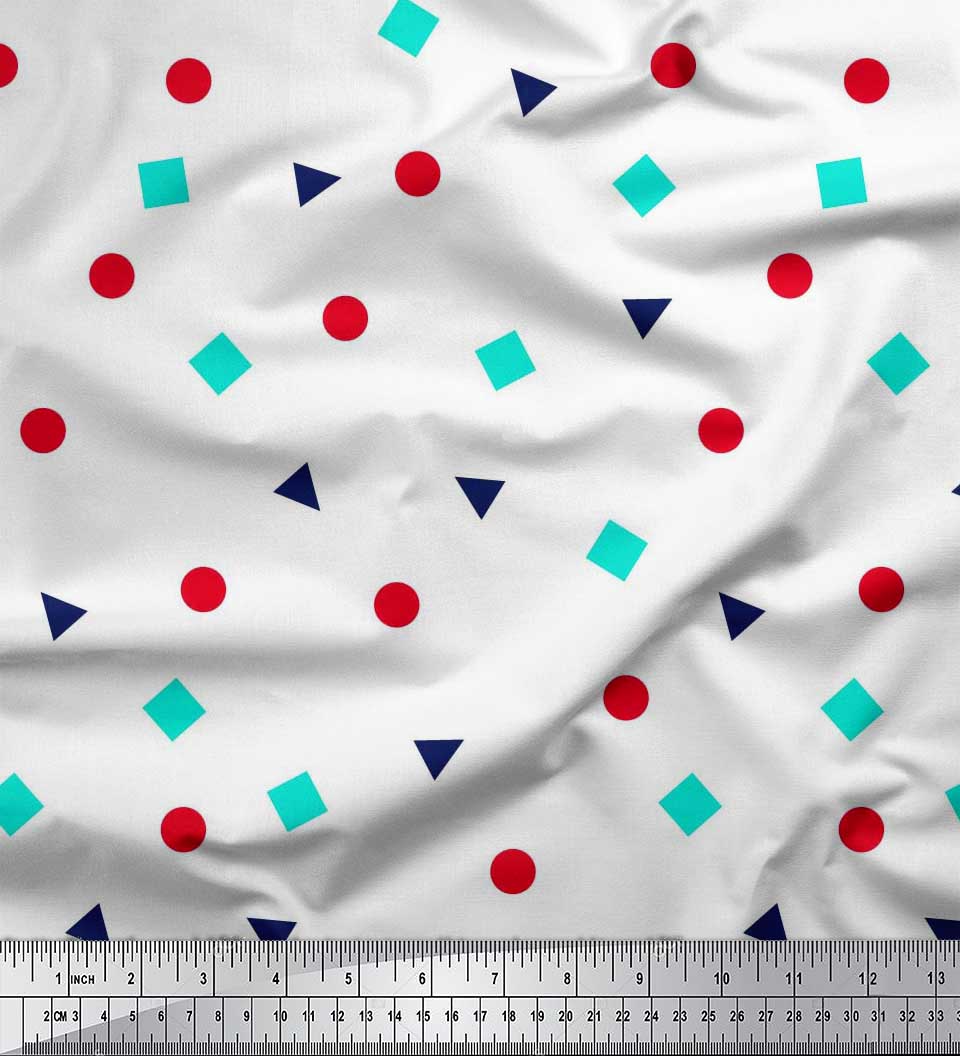 

Тканина Soimoi Japan Crepe Satin Квадрат, крапка та трикутник Геометричні принти на метр 42 дюйма 42 Inch Wide - Poly Crepe білий