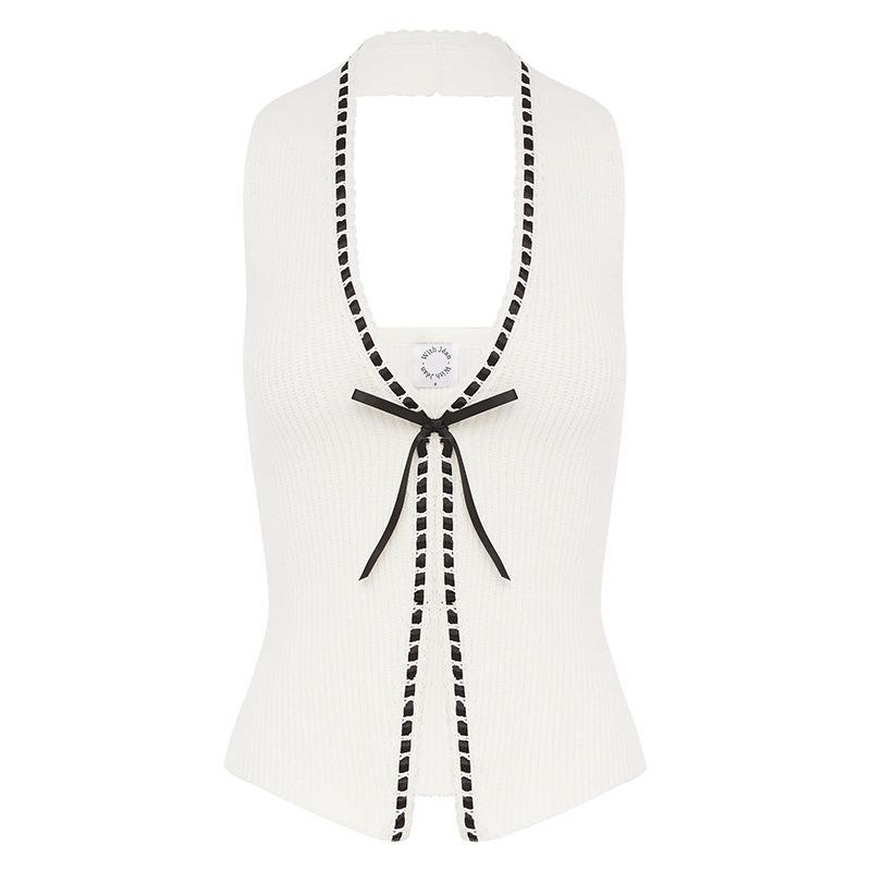 Verano Nueva Moda Sexy Chaleco de Punto Blanco con Tirantes Top Hueco para Mujer