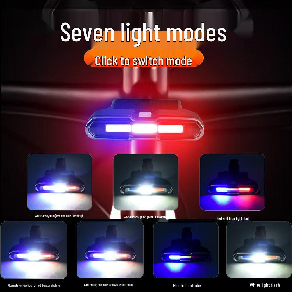 Tricolor USB & Solar Charging Bicycle Taillight: High-Brightness COB Flash for Night Riding Safety