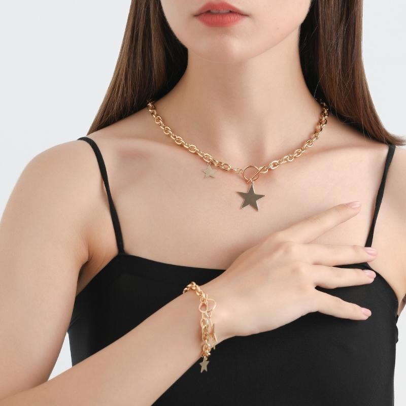 Collarbone Chain Temperament Simple Metal Five-pointed Star Necklace Bracelets
