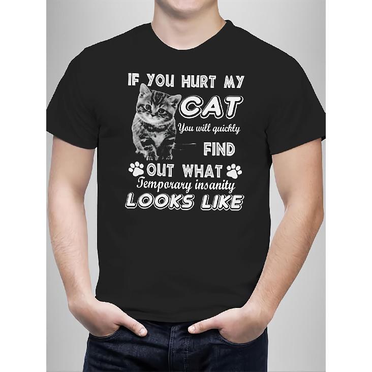 HURT MY CAT Funny Men S Short Sleeve Graphic T-Shirt - Black Humorous Tee for Cat Lovers Featuring a My Cat Design, Regular Fit Casual Shirt, Machine S чёрный