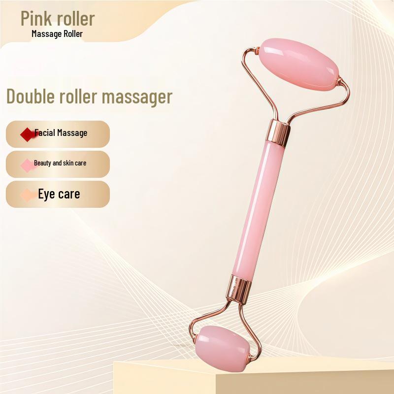 Rose Quartz Heart-Shaped Double-Headed Facial & Body Roller and Gua Sha Massage Set