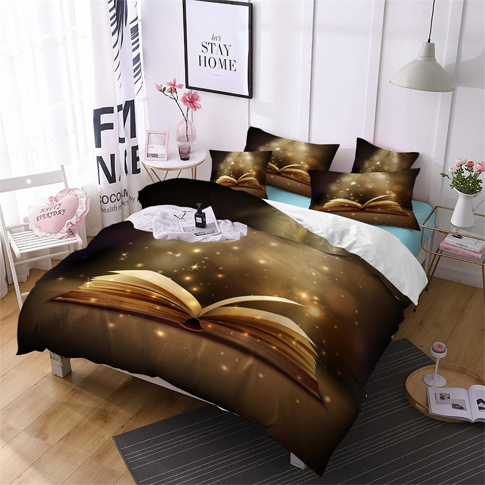Book Duvet Cover Set 3D Print Old Book Bookshelf Pattern Polyester Comforter Cover King Size for Kids Teens Writer Bedding Set