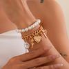 Wind Starfish Shell Imitation Pearl Chain Bracelet, Design Sense Love Bow Pendant Jewelry