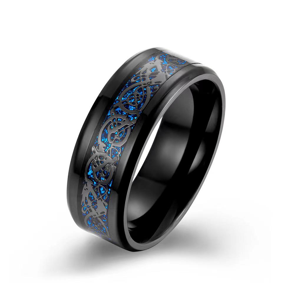Men's Two-Tone Dragon Pattern Tungsten and Titanium Ring