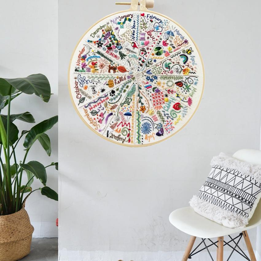 1 PC DIY Fabric Craft Kit with Round Pattern Embroidery and Tools