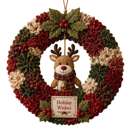 Tree Poke Art Wreath DIY Christmas Kit, 3D Fabric Santa Snowman Elk Xmas Party Set, Holiday Front Door Decor Crafts Beginner Friendly