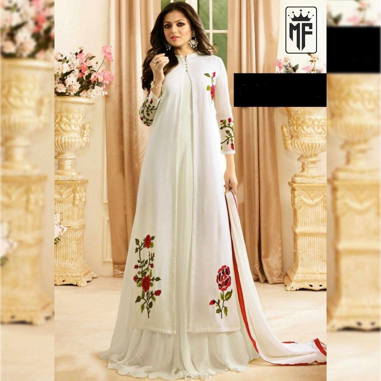 

Индийский / пакистанский белый дизайнерский костюм для вечеринок Salwar Kameez