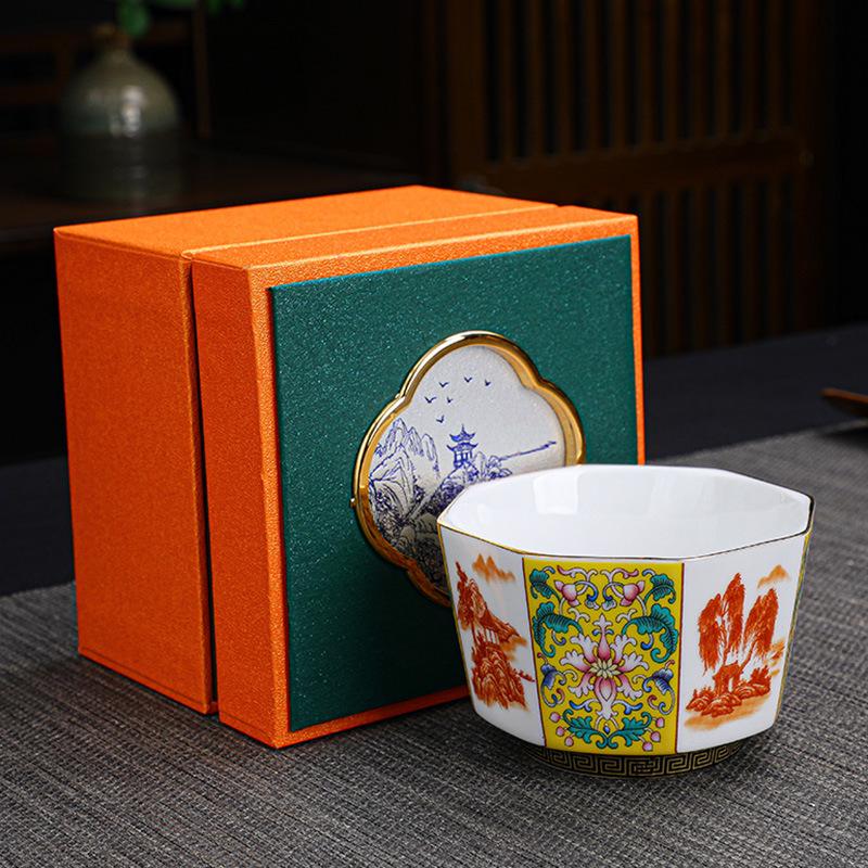 Enamel Master Cup: Exquisite High-End Octagonal Kung Fu Tea Set Souvenir