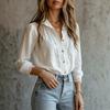 Lace Patchwork Vintage Collar V Neck Long Sleeve Button Shirt