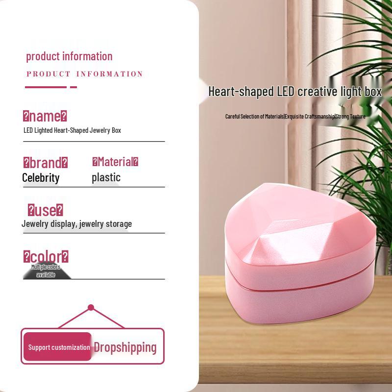 Heart-Shaped Piano Lacquer LED Jewelry Box for Rings and Pendants