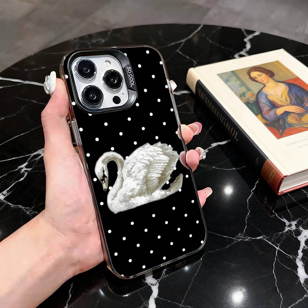 

Luxury Black White Swan Phone Case For iPhone 17,16,15,14,13,12,11 Plus,Pro Max,XS,Colorful Silver Phone case Funda Cover iPhone13PROMAX