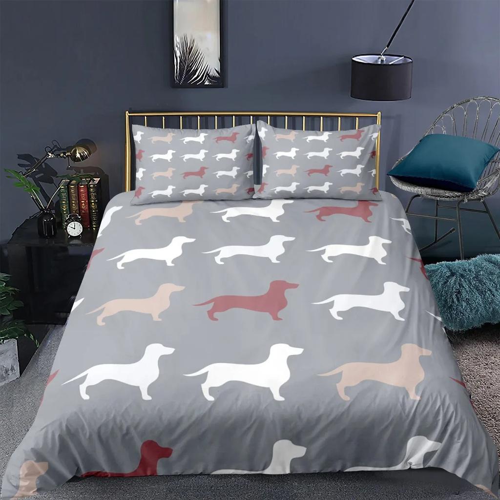 Dachshund Dog Bedding Set Cute Colorful Puppy Duvet Cover Cartoon Pet Dog King Queen Full Polyester Quilt Cover