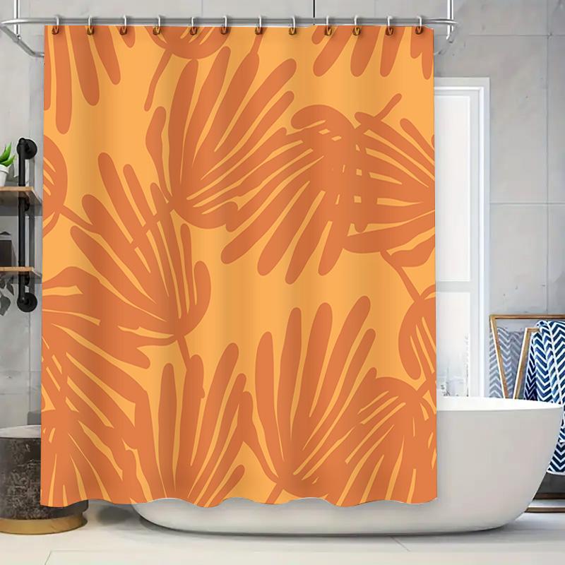 

Modern Tropical Palm Leaf Print Shower Curtain Orange Cream High-Quality Fabric For Bathroom Decorations! W60H190(CM)-1 Pcs