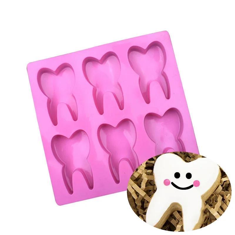 6 Cavity New Tooth Shaped Silicone Cake Mold Teeth Chocolate Fondant Candy Candle Soap Mould Jelly Decoration Tools Pudding Mold