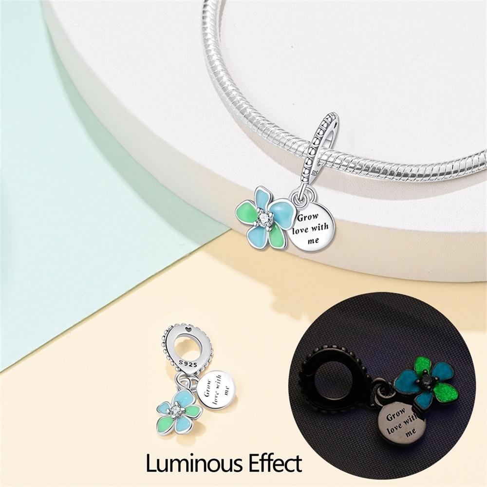 Authentic Copper Charm Bead Charms Luxury Blue Luminous Flower Pendant Bead Charms Compatible With Bracelets Diy Women Making Delicate Gift