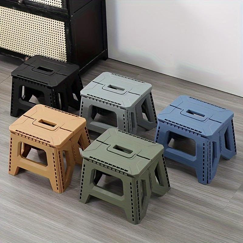 Heavy-Duty Thickened Portable Folding Stool with Handle - 1 Pack Square Plastic Collapsible Stool for Indoor, Gatherings, Picnic