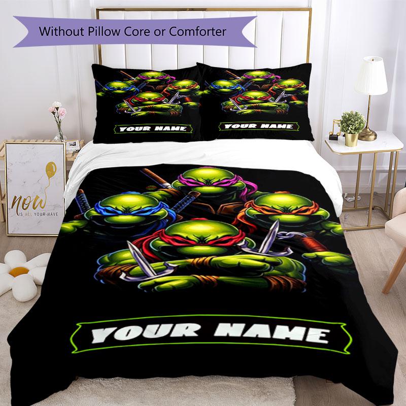 3PC Custom Name Mutant Turtles Adventure Bedding Set Printed Bedding Set Duvet Cover Closure Includes 1 Duvet Cover & 147 Pillowcases for Bedroom