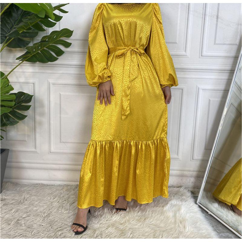 

2022 New Printed Fashion WOMEN S Stitching Lace-up Dress Yellow XL