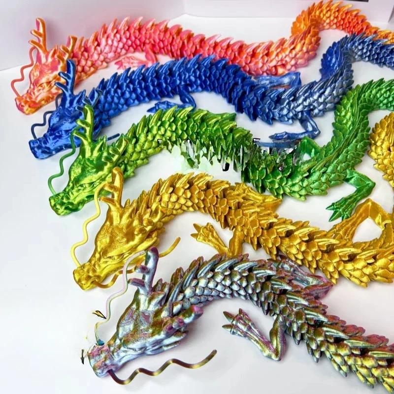 30cm 3D Printed Dragon Toys Flexible Articulated Dragon Model Desktop Craft Ornament Gifts for Kids Office Home Table Decor