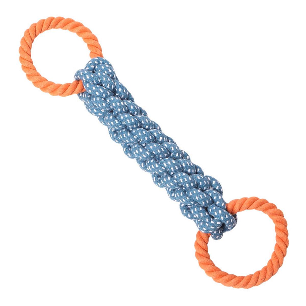 

Игрушка-веревка для собак Yousheng с двумя кольцами, интерактивная игрушка для перетягивания каната, устойчивая к укусам, прочная веревочная игрушка для собак средних и крупных пород синий