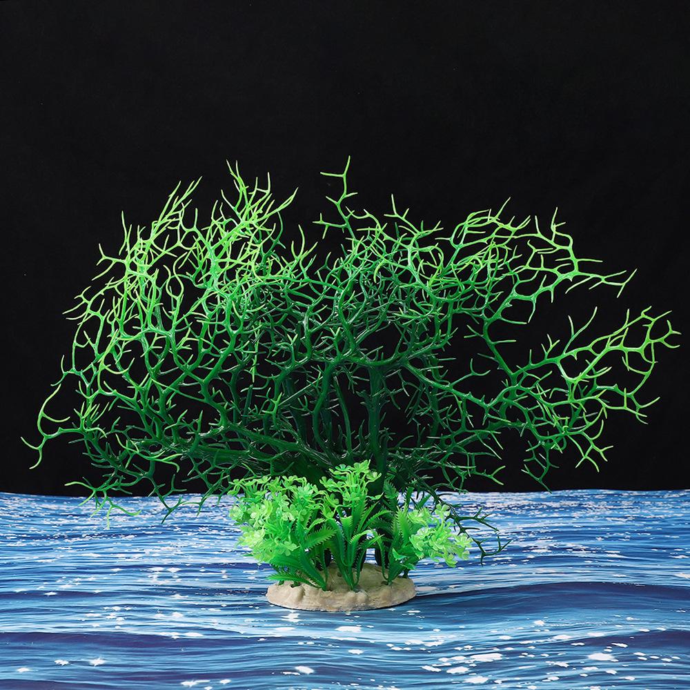Ornamental Coral Fish Tank Decor: Ironwood Branch with Artificial Plants for Saltwater Aquarium Scenery