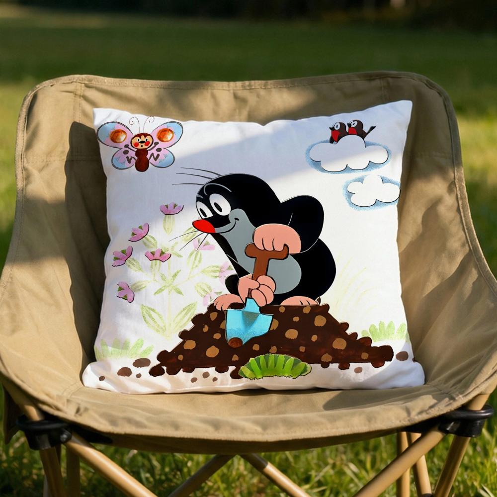 Character LLittle Mole Cushion Cover Soft Reversible Durable Pillow Cover MultiScene Use for Home Car Daily Comfort