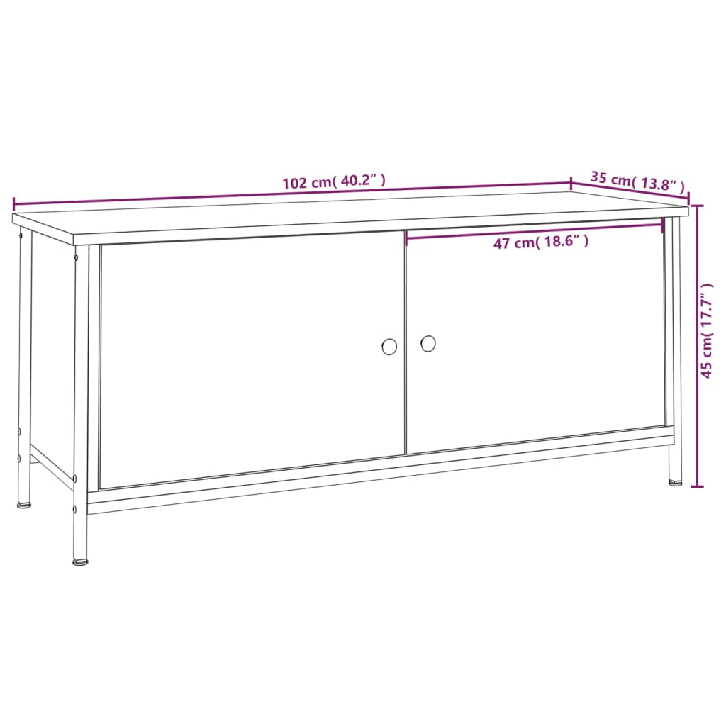 TV Cabinet with Doors Smoked Oak Finish 102 x 35 x 45 cm Engineered Wood