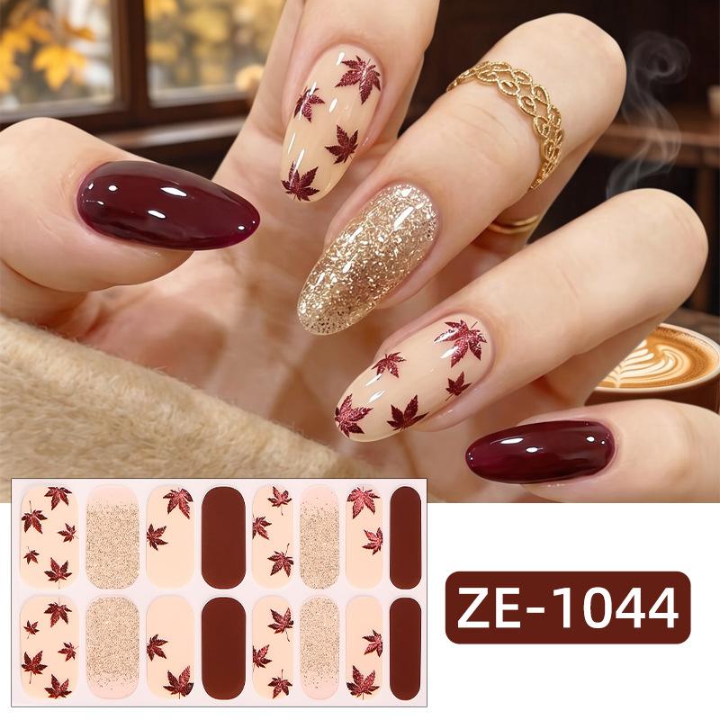 New Maple Leaf Pink Hot Stamped Gold Nail Stickers 3D Ombre Grass Fresh Style Nail Stickers