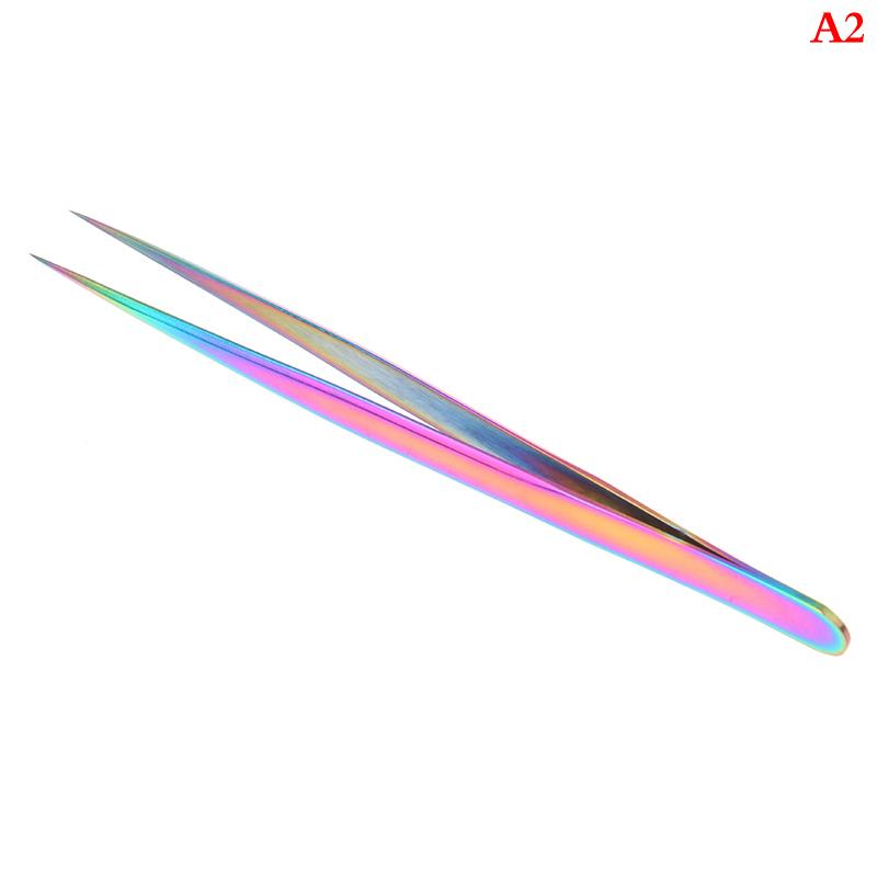 1Pc Multicolor  Stainless Steel Eyelashes Tweezers Curved Straight For Eyelash Tongs False Clip Professional For Lashes Extension Tools