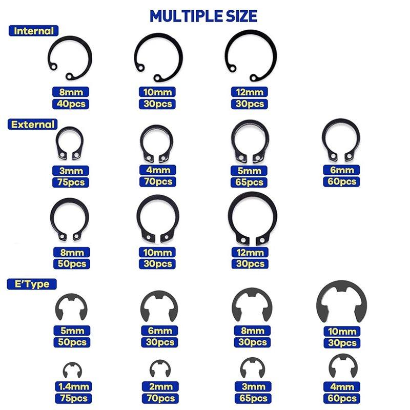 A96I-Premium 890Pcs Circlip Snap Ring Assortment Kit 1Set-3 Types 18 Sizes Includes Storage Case