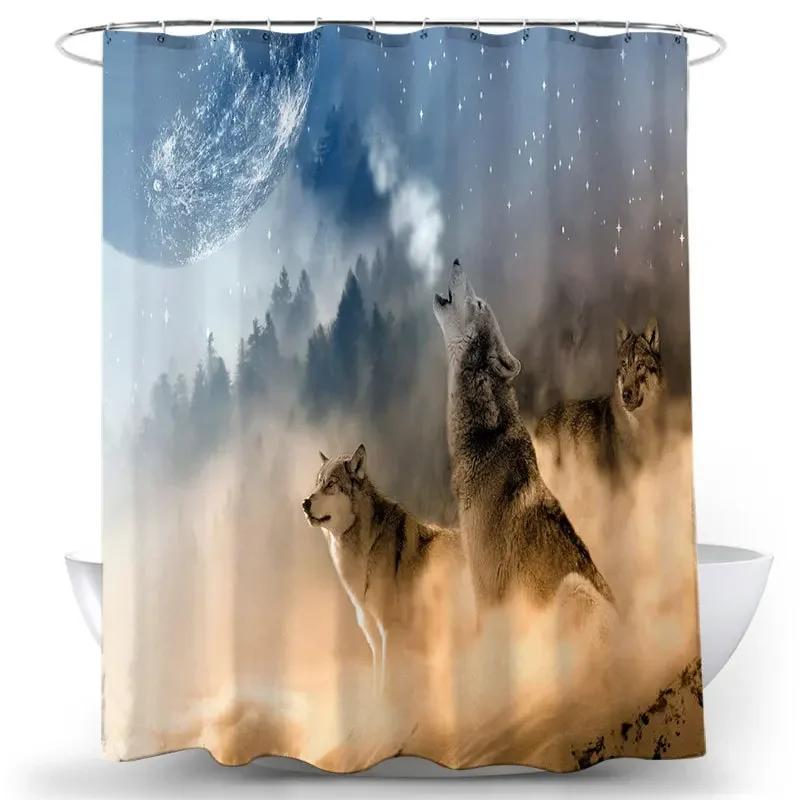 Nordic Wolf Pattern Shower Curtains Animals Tiger Bath Curtain High Quality Waterproof Polyester For Bathroom With 12Pcs Hooks