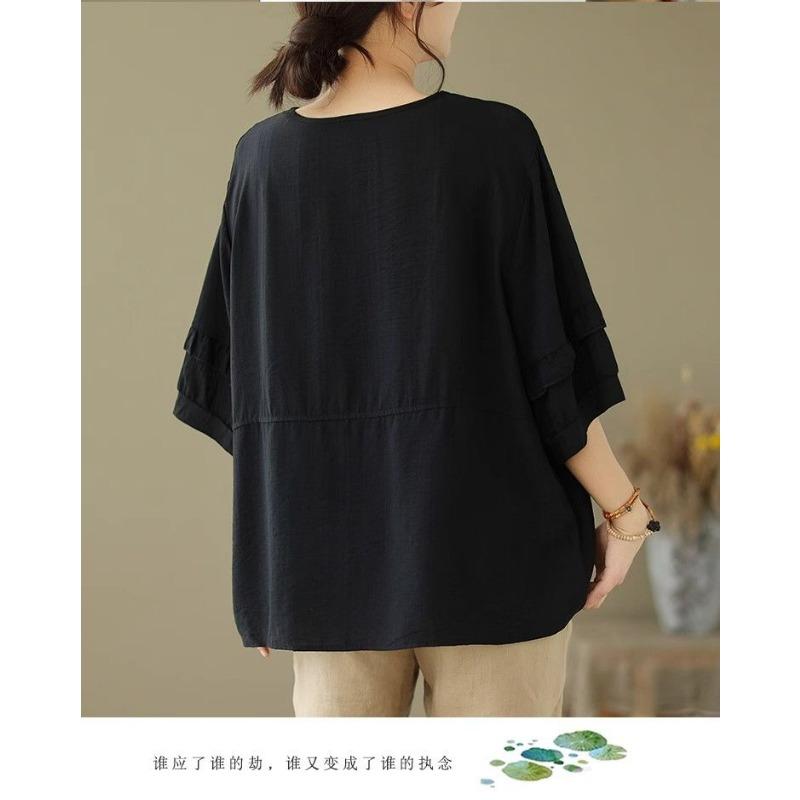 New Cotton Linen Retro Lazy Shirt Women's Summer Thin Loose Short-sleeved Versatile Top