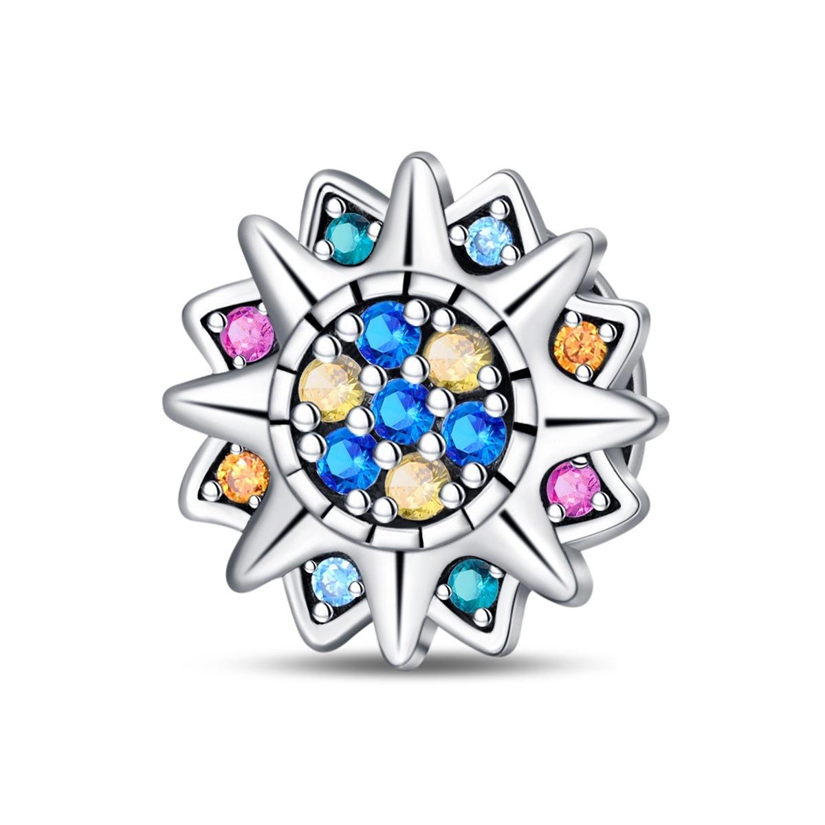 S925 Silver Flat Bead Clover Eye Sun Pendant Charm DIY Bracelet Jewelry Accessories