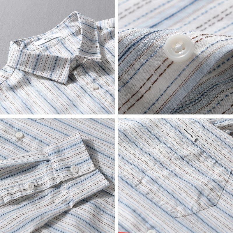 Japanese Style Striped Long Sleeve Shirts for Men Daily Spring/Autumn Pure Cotton Soft and Comfortable Casual Tops Youth New Fashion Men Shirt