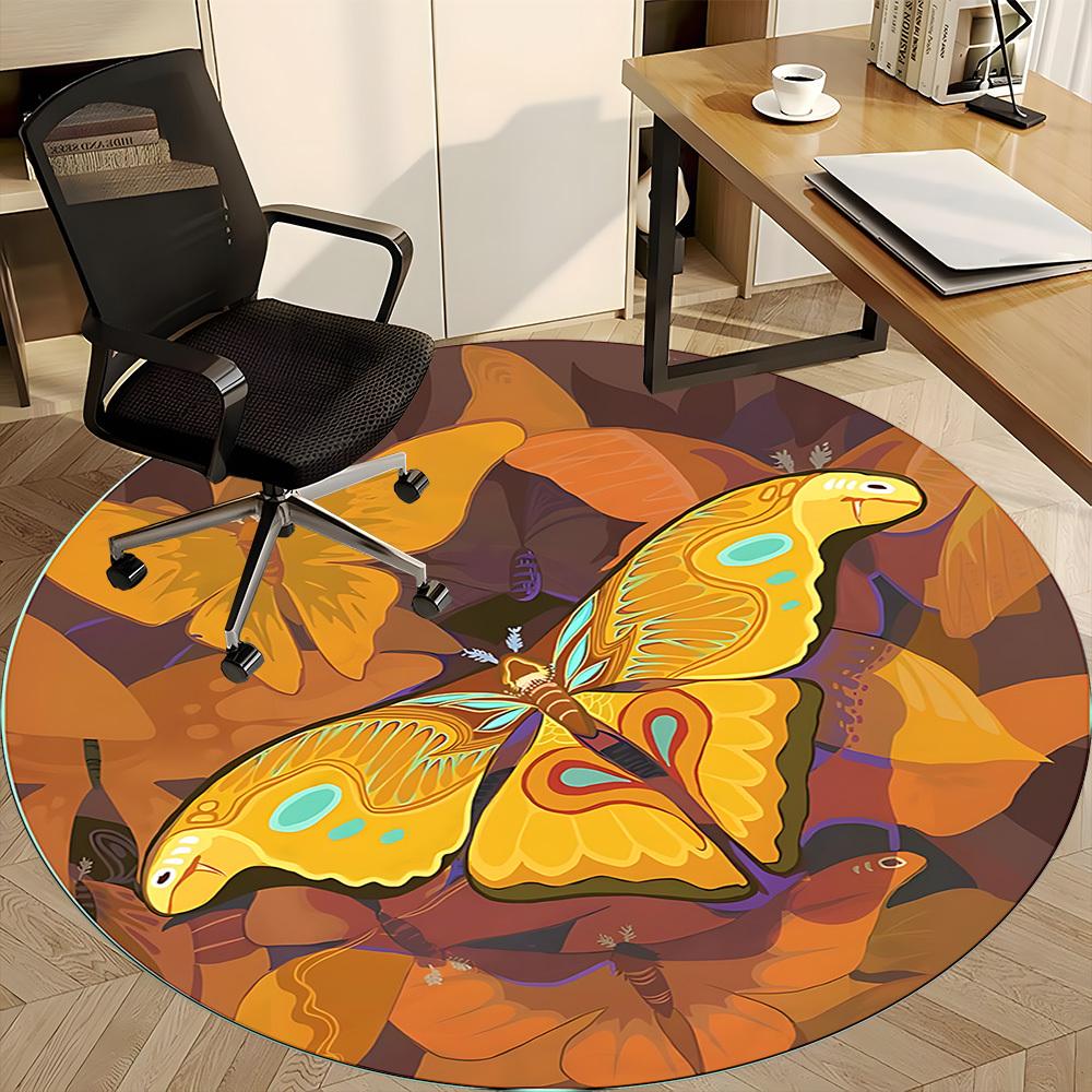1pc Butterfly Moth Office Round Area Rug, Indoor Mat Suitable ForOffice, Under Office Chairs Bedroom Living Room Home Decor, Room Deco,  N69
