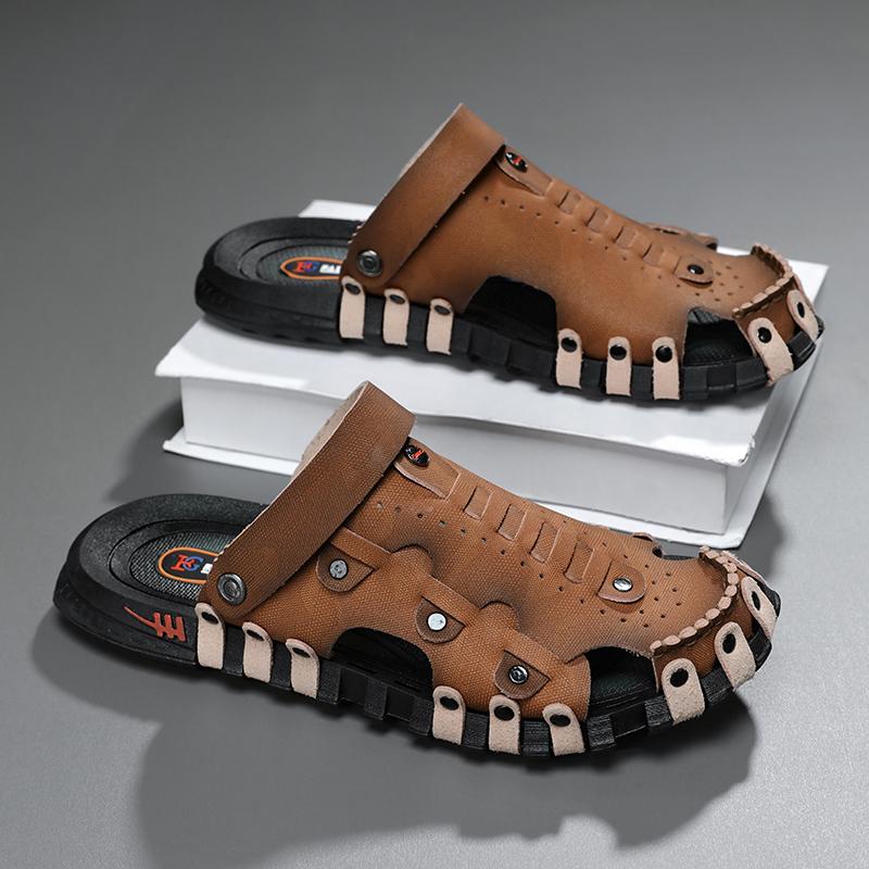 

Большой размер 46 роскошные мужские кожаные тапочки сандалии удобные дышащие повседневные туфли мужские модные кроссовки для отдыха мужские тапочки сланцы обувь мужская 46 коричневый