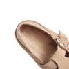 Fashion Women's new genuine leather cow suede round toe with a raised rhinestone belt buckle inside the heel, retro casual single shoe