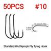50PCS Standard Wet Nymph Fly Tying Hook Ultra Sharp Hooks for Wet Flies Copper John Fly Trout Fishing Lures #8-#18
