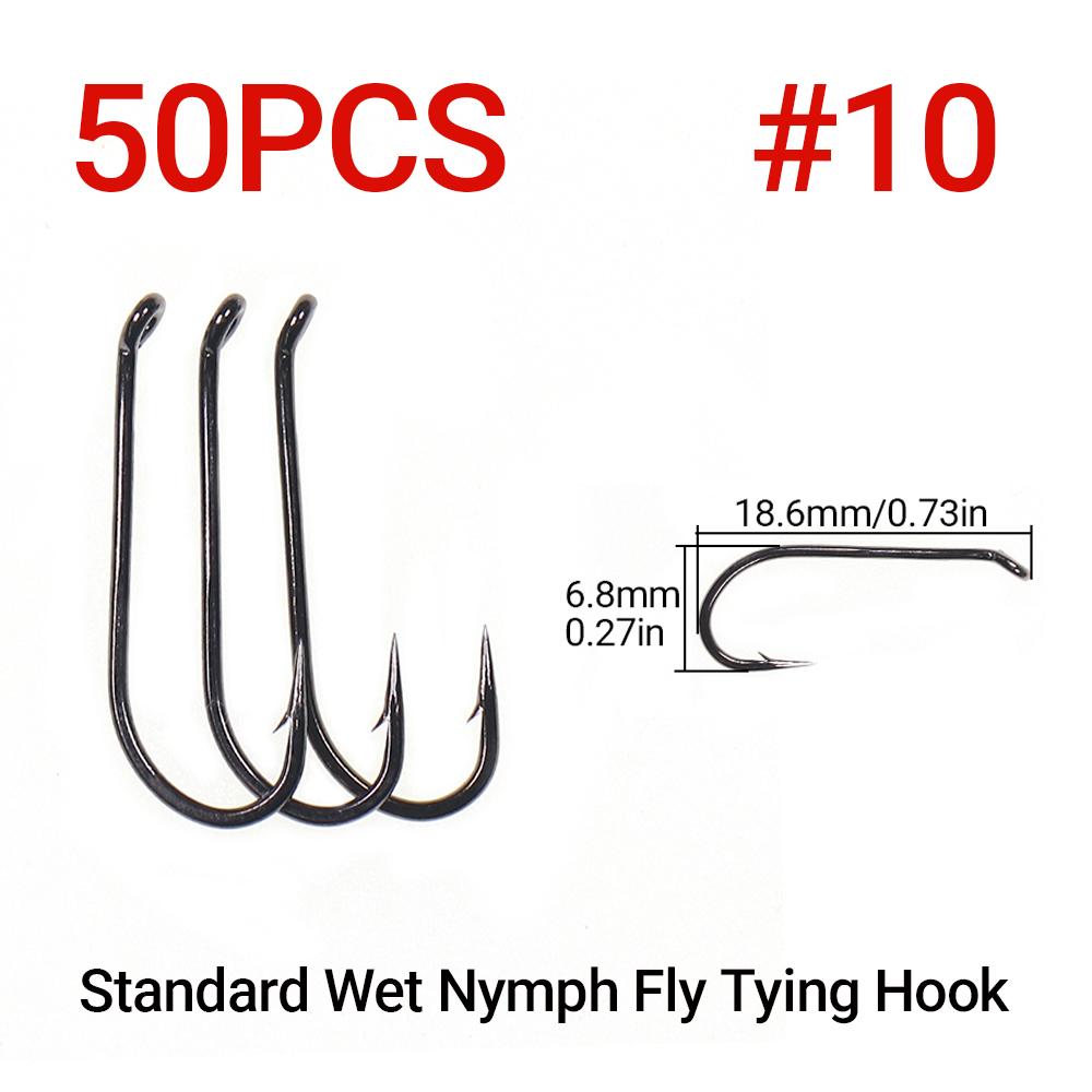 50PCS Standard Wet Nymph Fly Tying Hook Ultra Sharp Hooks for Wet Flies Copper John Fly Trout Fishing Lures #8-#18