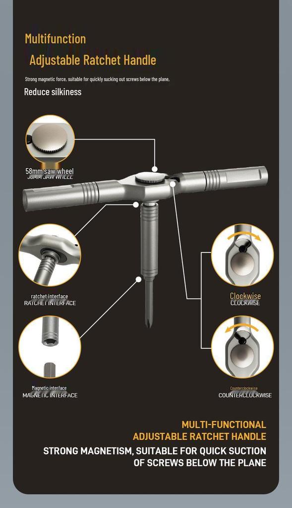 34-in-1 Knarrenschraubendreher-Set mit S2-Bits: Sechskant, Torx, Kreuzschlitz, Schlitz – Rechts-/Linkslauf für den Haushalt