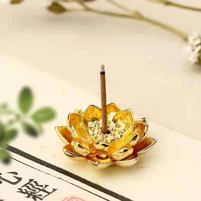 1Pc Mini Golden Lotus Shaped Incense Stick Holder Sandalwood Incense Censer Metal Craft Home Decoration (Without Incense)