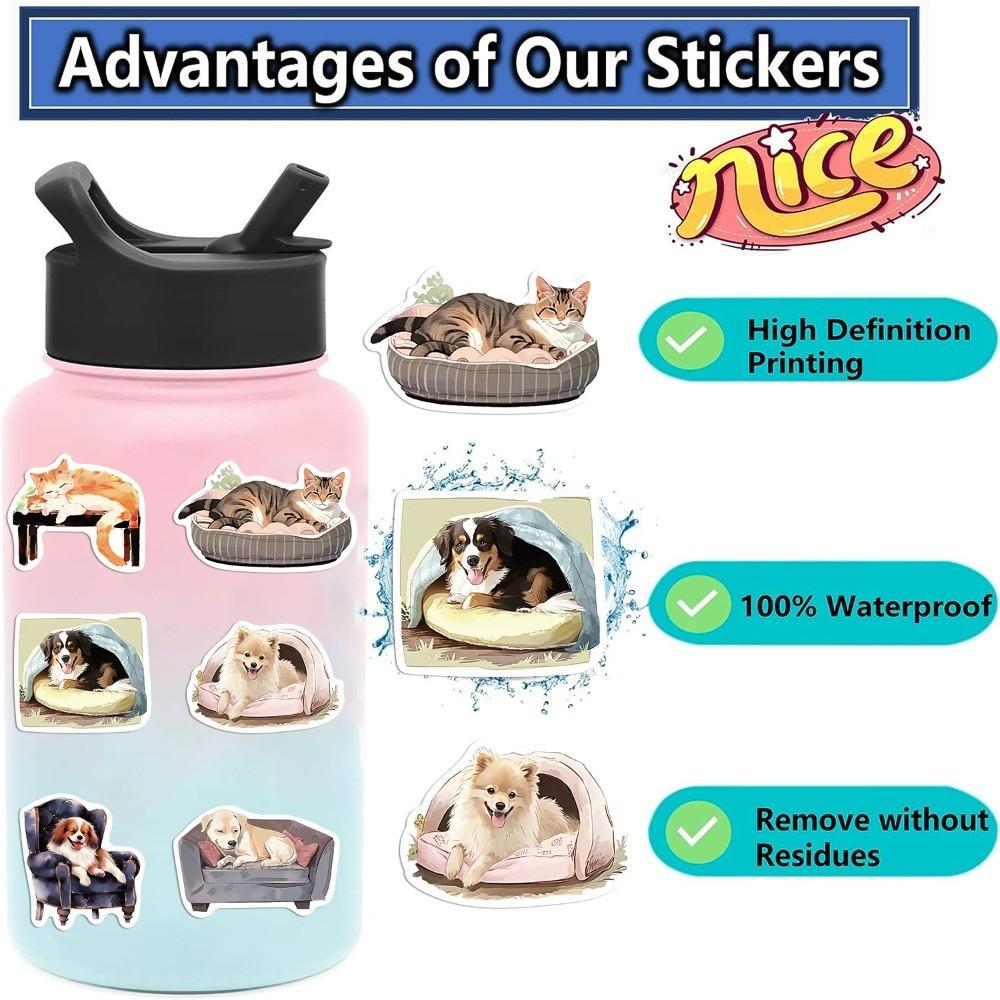 50-Piece Cute Cozy Cartoon Cat & Dog Graffiti Stickers - DIY Waterproof Decor for Guitars, Notebooks, Luggage, Phone Cases