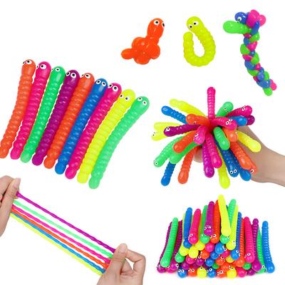12/24Pcs Colorful Soft Caterpillars Kids Birthday Party Favors Pinata Filler Stretch String Fidget Toys Halloween Christmas Gift