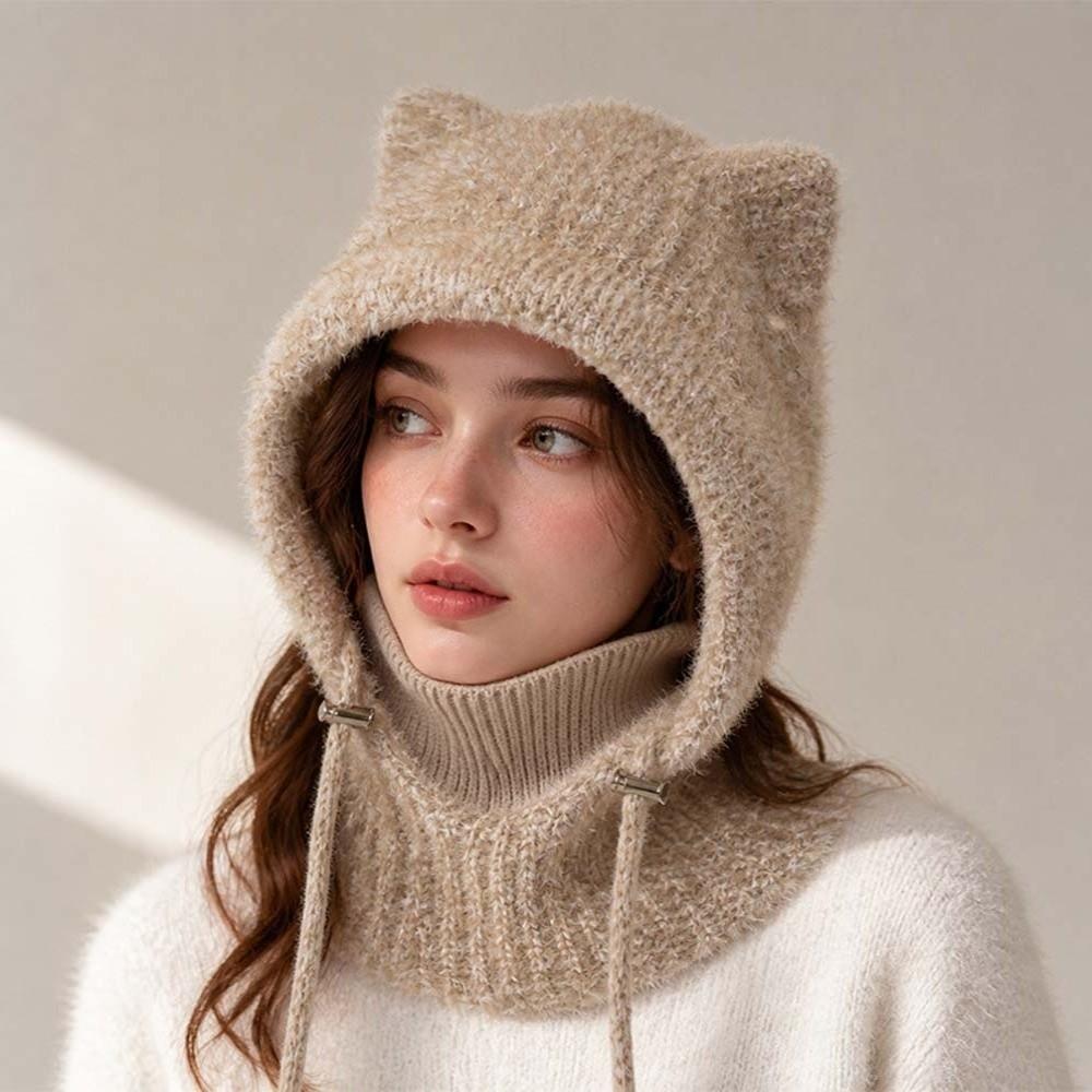 Windproof Hooded Scarf Hat Thickened Mask Neck Warmer Japanese Style Cap Cat Ears Beanie Travel