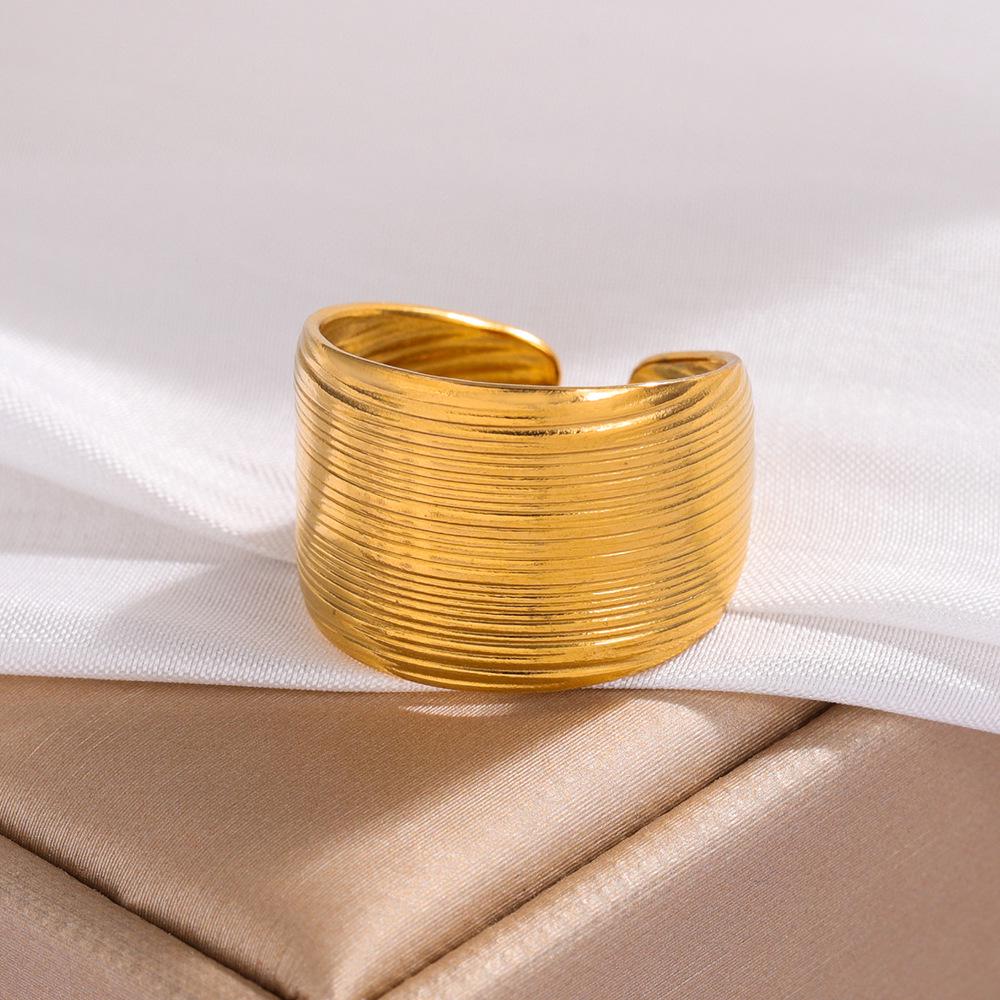 Stylish Geometric Wide Band Titanium Steel Open Ring