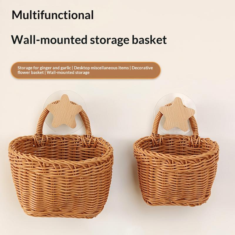 Wall Hanging Basket Boho Style Hand-Woven Hanging Storage Baskets Kitchen Ginger Garlic Scallion Egg Fruit Storage Box