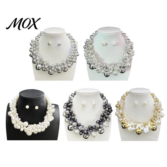 Chunky Faux Pearl Necklace 1 Set Jewelry, Beaded Choker And Statement Earrings, Metallic for Women Dinner Parties Wedding Banquet Party